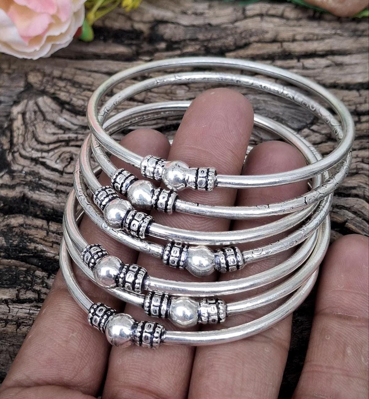 West Indian Sterling Silver Bangle Set: 7-day Caribbean Jewelry