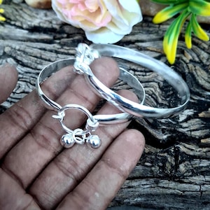 Sterling Silver Baby Kada Bangles with Ghungroo Bells: Adjustable Newborn Gift