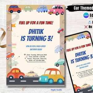 Editable Car Birthday Invitation Template | Boys Invite | Instant Download | Canva | Digital