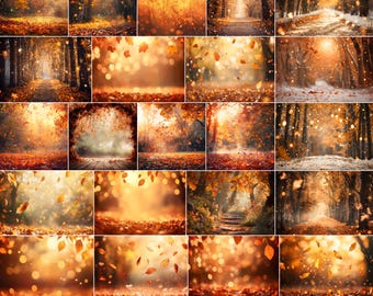 75 Autumn Bokeh and Fall Leaves Photography Backdrops: Fall Photo Overlays (Digital Download)