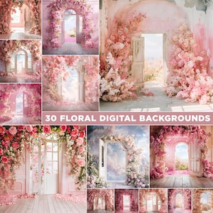 Floral Maternity Digital Backdrops: Pink Studio Photography Backgrounds (30 JPG Files)