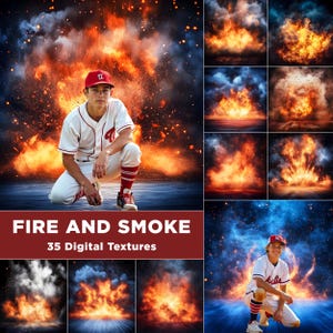 Fire and Smoke Digital Backdrops: Sports Photography Overlays (300 DPI, JPG Files