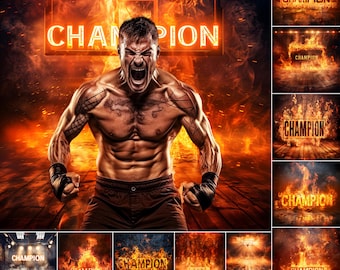 30 Basketball Court Fire Digital Backdrops: Sports Photography Overlays (JPG File)