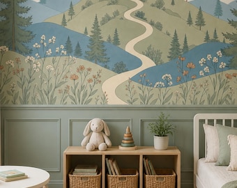 Fairy Tale Castle Wallpaper Storybook Landscape Rolling Hills Wall Mural