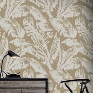 Minimalist Palm Leaf Wallpaper | Neutral Tropical Wall Mural | Beige Botanical Peel and Stick Decor