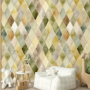 Pastel Watercolor Diamond Tile Wallpaper: Peel and Stick Harlequin Wall Mural