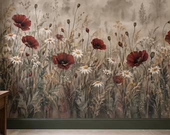 Wandbild „Rote Mohn- und Gänseblümchenwiese“
