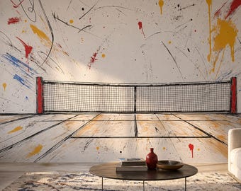 Mural de pared moderno de tenis, arte abstracto de cancha, decoración de interiores para salas deportivas