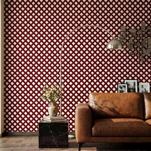 Red Trellis Wallpaper Geometric Lattice Pattern Modern Maximalist Accent Wall Decor