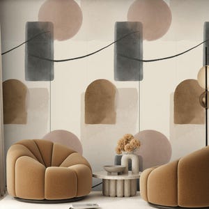 Abstract Geometric Wallpaper, Minimalist Wall Mural, Neutral Tones Peel and Stick Decor