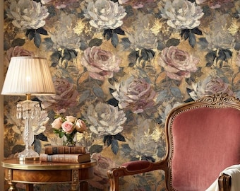 Gold Floral Wallpaper Vintage Glam Wall Mural
