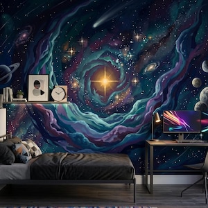 Papier peint mural Vortex galaxie, art mural espace cosmique, décoration murale sur le thème de l'univers
