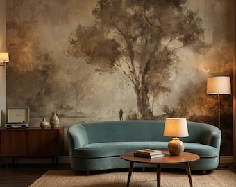 Vintage Landscape Wallpaper Tree Serene Wall Mural