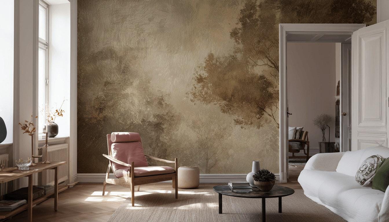 Vintage Landscape Wallpaper Tree Serene Wall Mural - Etsy
