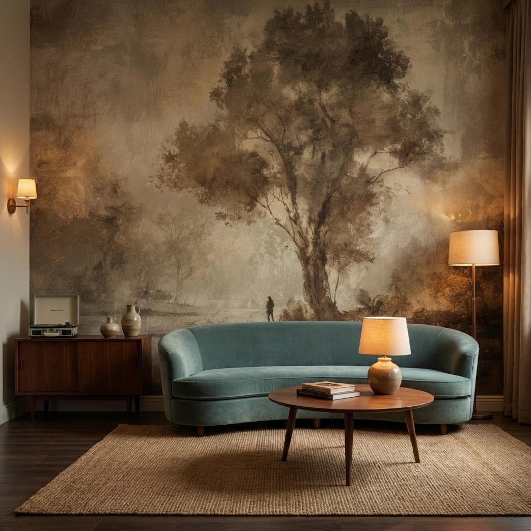 Vintage Landscape Wallpaper Tree Serene Wall Mural - Etsy