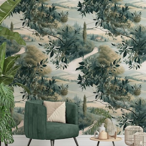 Tuscan Landscape Wallpaper | Olive Tree Wall Mural | Italian Countryside Peel and Stick Decor