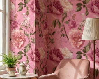Vintage Floral Wallpaper Pink Traditional Wall Mural