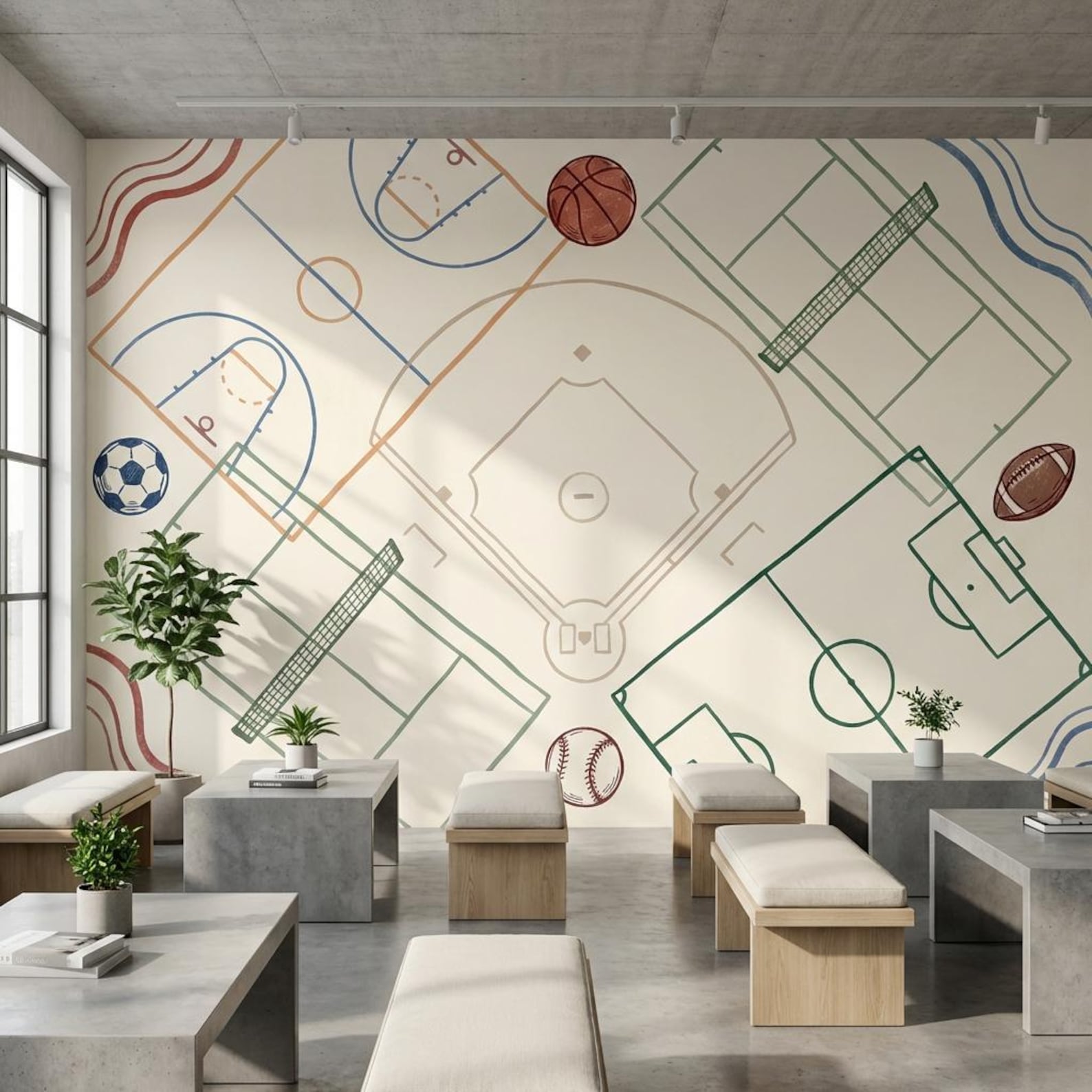 Sports Fields Wallpaper Geometric Abstract Wall Mural - Etsy