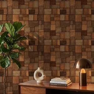 Geometric Patchwork Wallpaper Parquet Dark Wood Wall Mural