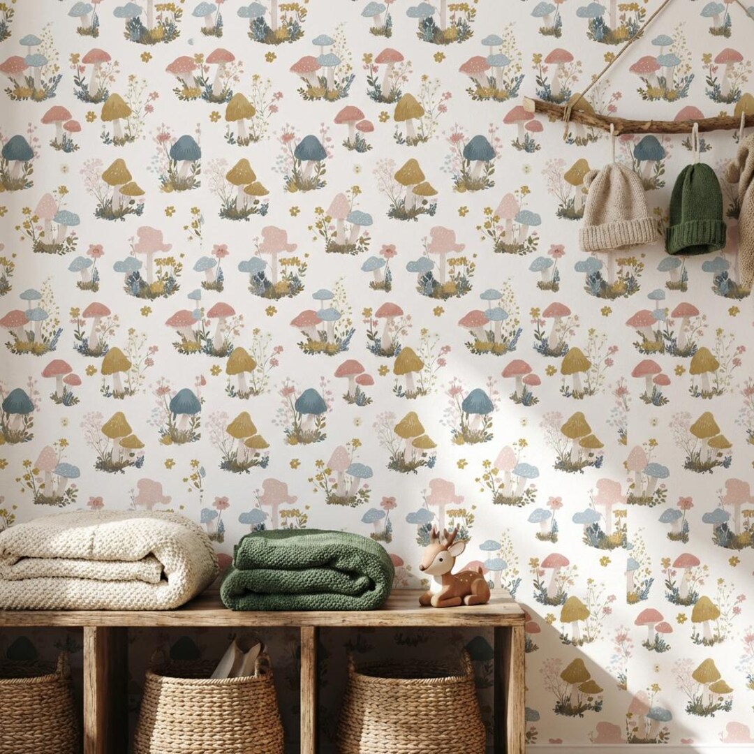 Mushrooms Wallpaper Floral Whimsical Wall Mural - Etsy