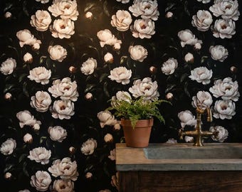Vintage Floral Wallpaper Peonies Dark Wall Mural