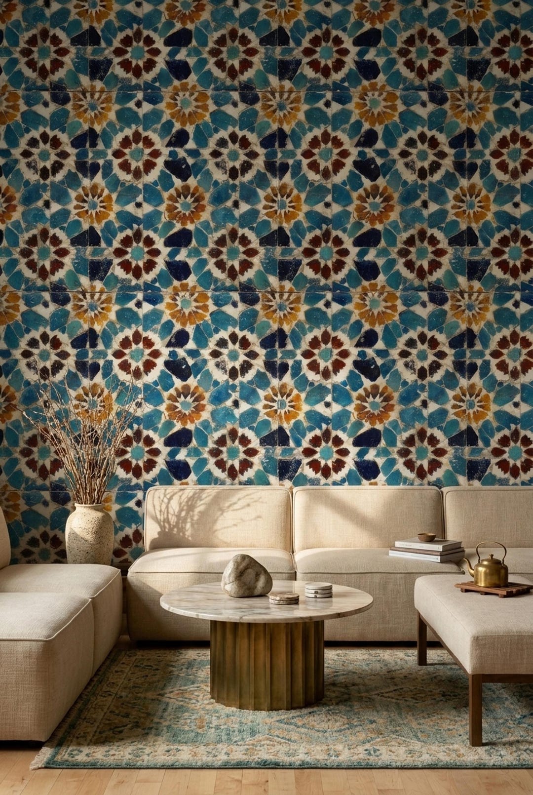 Moroccan Mosaic Wallpaper Blue Tile Pattern Mediterranean Wall Decor - Etsy