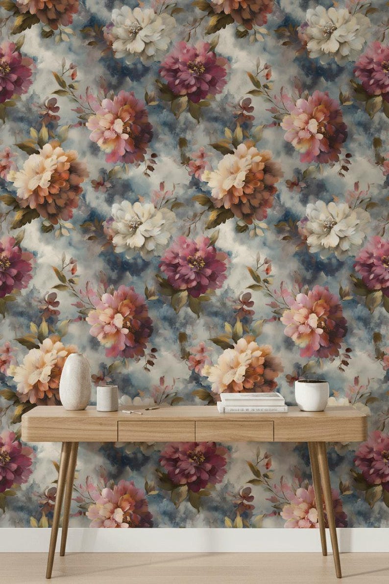 Romantic Watercolor Floral Wallpaper | Large Pink Peony Wall Mural ...