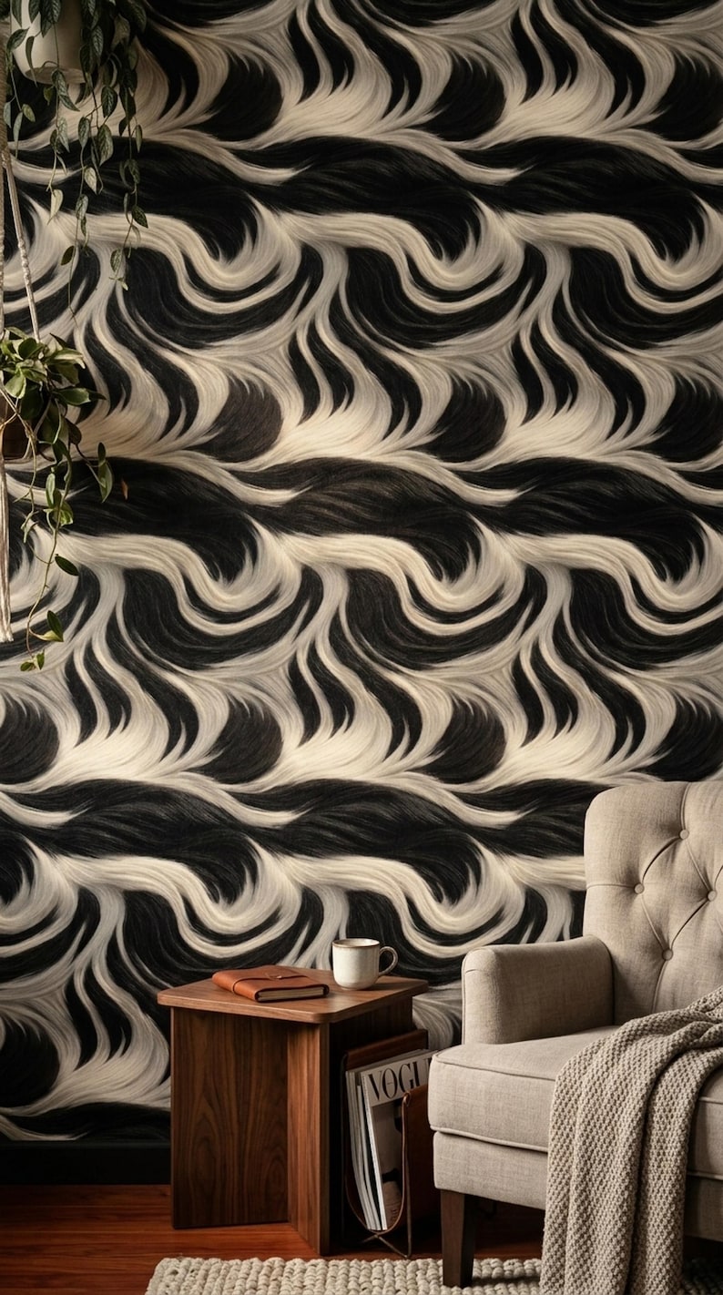 Abstract Zebra Fur Wallpaper Black White Organic Pattern Luxury Modern ...