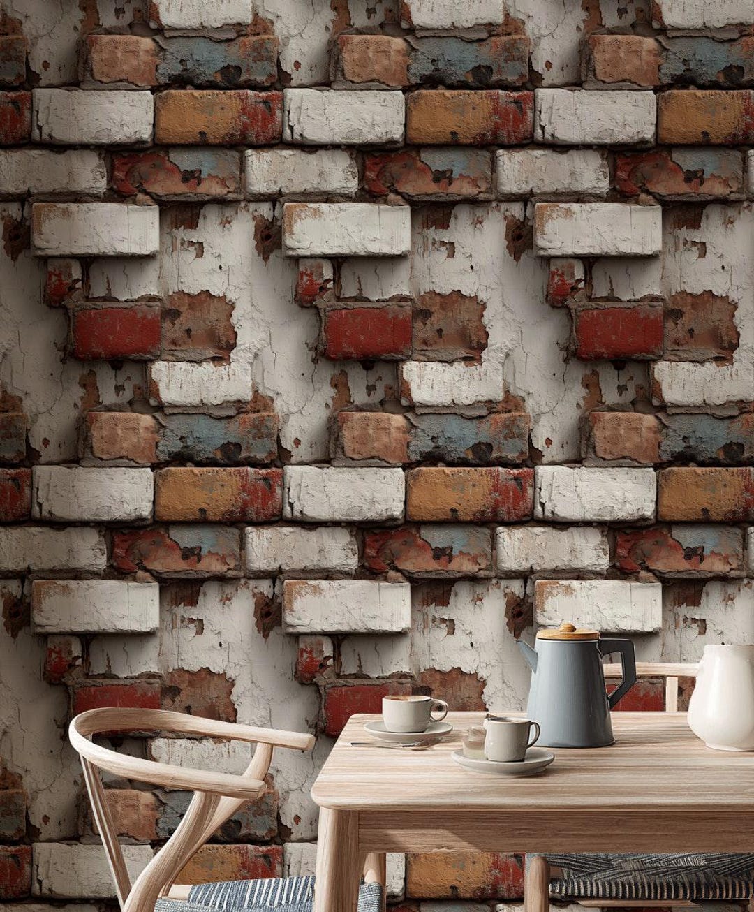 Distressed Brick Wallpaper | Peel & Stick Rustic Faux Texture Mural ...