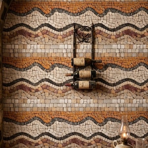 Travertine Mosaic Wallpaper Mediterranean Stone Tile Pattern Luxury Wall Decor