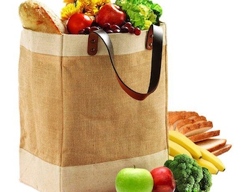 Jute Grocery Shopping Tote Bag, Heavy Duty, Plastic Free, Eco Friendly Carryall