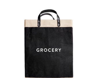 Personalized Jute Tote Bag | Custom Logo Burlap Grocery Bag with Leather Handles