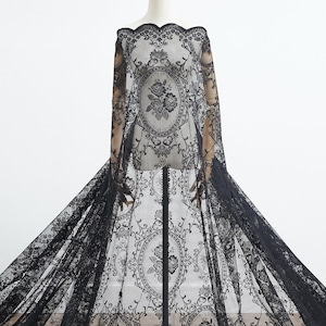 Black or White Lace Fabric: 54 Inch Wide Scalloped Edge in 3 Different Lengths - Gothic Decor, Wedding, Halloween