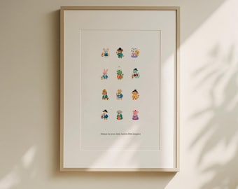 Zodiac Animals Wall Art – Lunar New Year Poster | Chinese Korean Zodiac Print | Digital Download