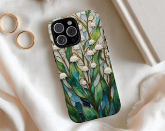 Custodia in vetro colorato con mughetto per iPhone, Samsung e Pixel: regalo floreale per la nascita di maggio