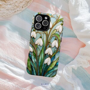Snödroppe i målat glas iPhone, Samsung, Pixel-skal, blomma i januaripresent