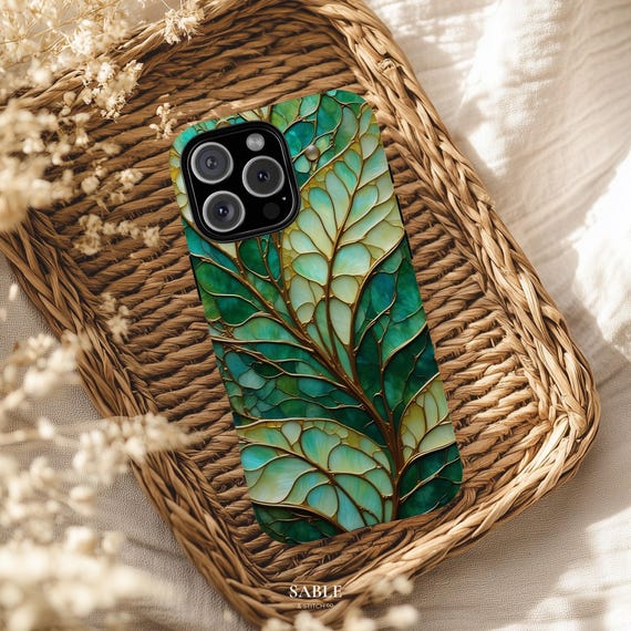 Tropical Fern Stained Glass Case for iPhone, Samsung and Pixel, Gift for Houseplant lovers