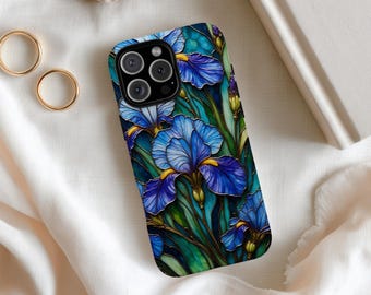 Blaue Iris Buntglas Handyhülle: Februar Geburtsblumen Geschenk