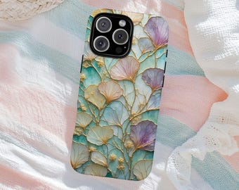Ginkgo Leaves Stained Glass Phone Case – Autumn Botanical Art Gift for iPhone & Samsung