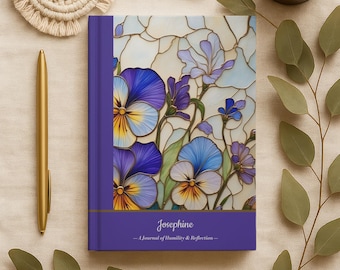 Personalized Violet Prayer Journal for Women, Stained Glass Christian Faith Journal with Custom Name