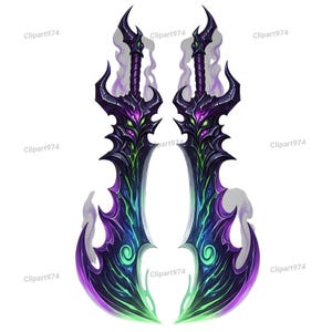 Fantasy Dual Swords Clipart PNG+SVG - 5 Elemental Weapons Digital Art - Fire  Ice Lightning Poison Light - Gaming Stickers Scrapbook Design