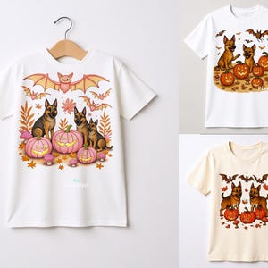 Set von 3 Halloween-Deutschen Schäferhund-PNGs – Kürbis-, Geist- und Retro-Gothic-Herbst-Designs für Mama-Shirts und mehr