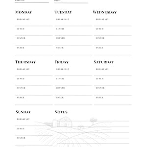 Weekly Meal Planner - farm - reusable - re-printable