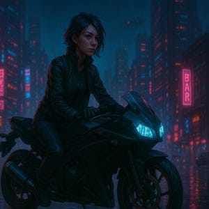 Cyber Cyberpunk Female Motorcycle