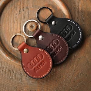Car leather keychain Audi, leather initial keychain personalized, customized leather keychain for women, men key fob, perfect gift