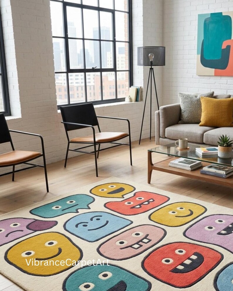 Colorful Face Rug Hand-tufted Smiley Face Cartoon Area Rug, Colorful Pop Art Carpet, Kids ...