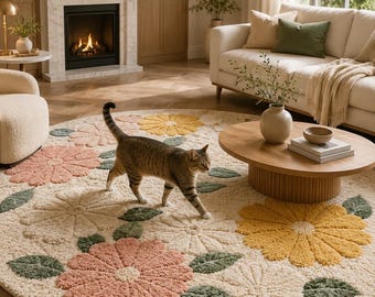 Hand Tufted Floral Wool Rug – Modern Botanical Area Rug