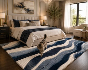 Hand Tufted Wool Rug – Abstract Wave, Modern Scandinavian Design