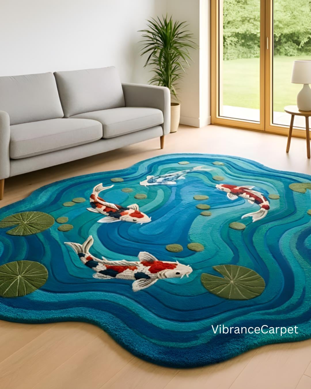 Large Fis Rug Hand Tufted Wool Koi Fish Rug – 3D Sculpted Pond Area Rug - Etsy