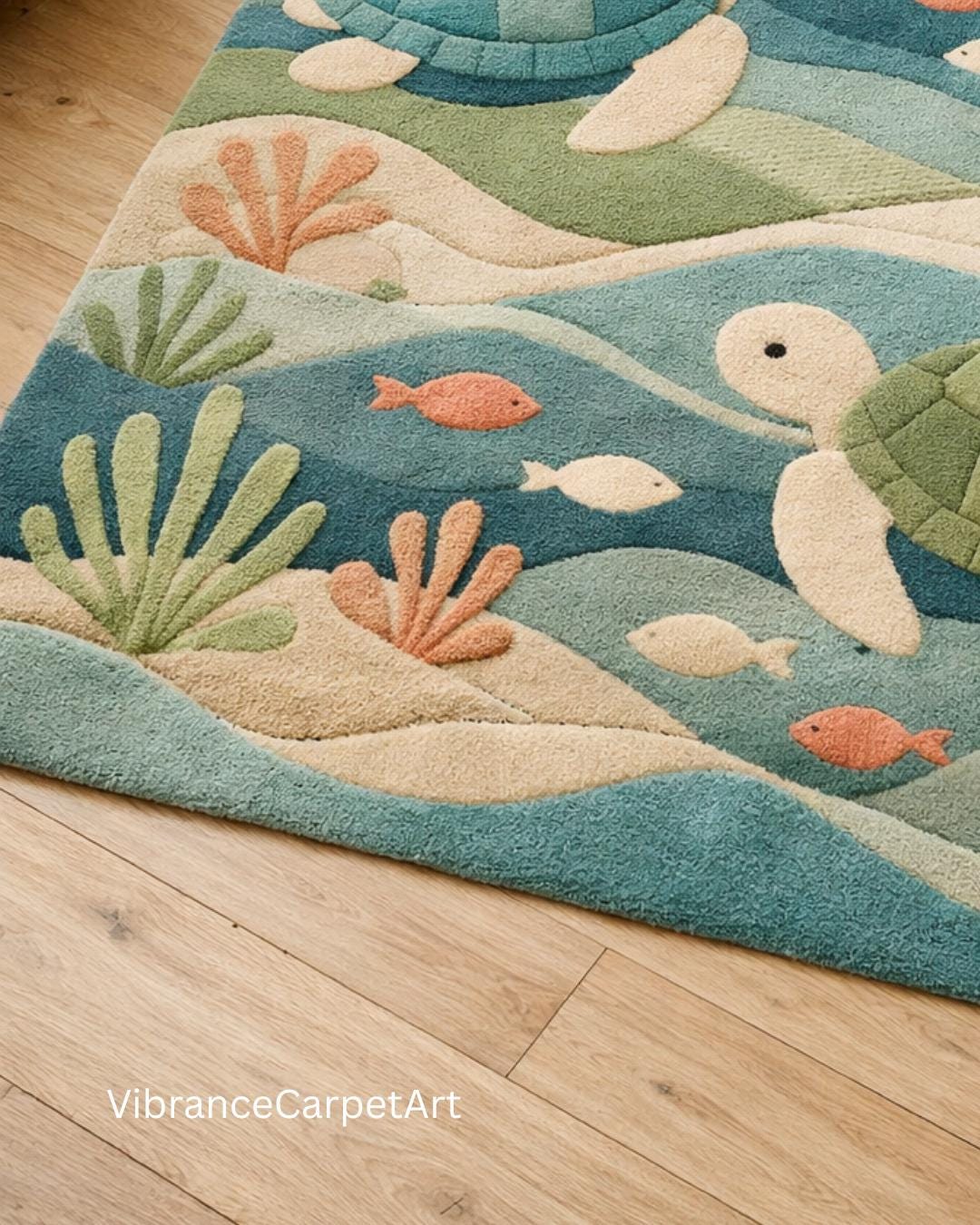 Hand-tufted Kids Ocean Rug – Sea Turtle Nursery Carpet, Custom Color - Etsy